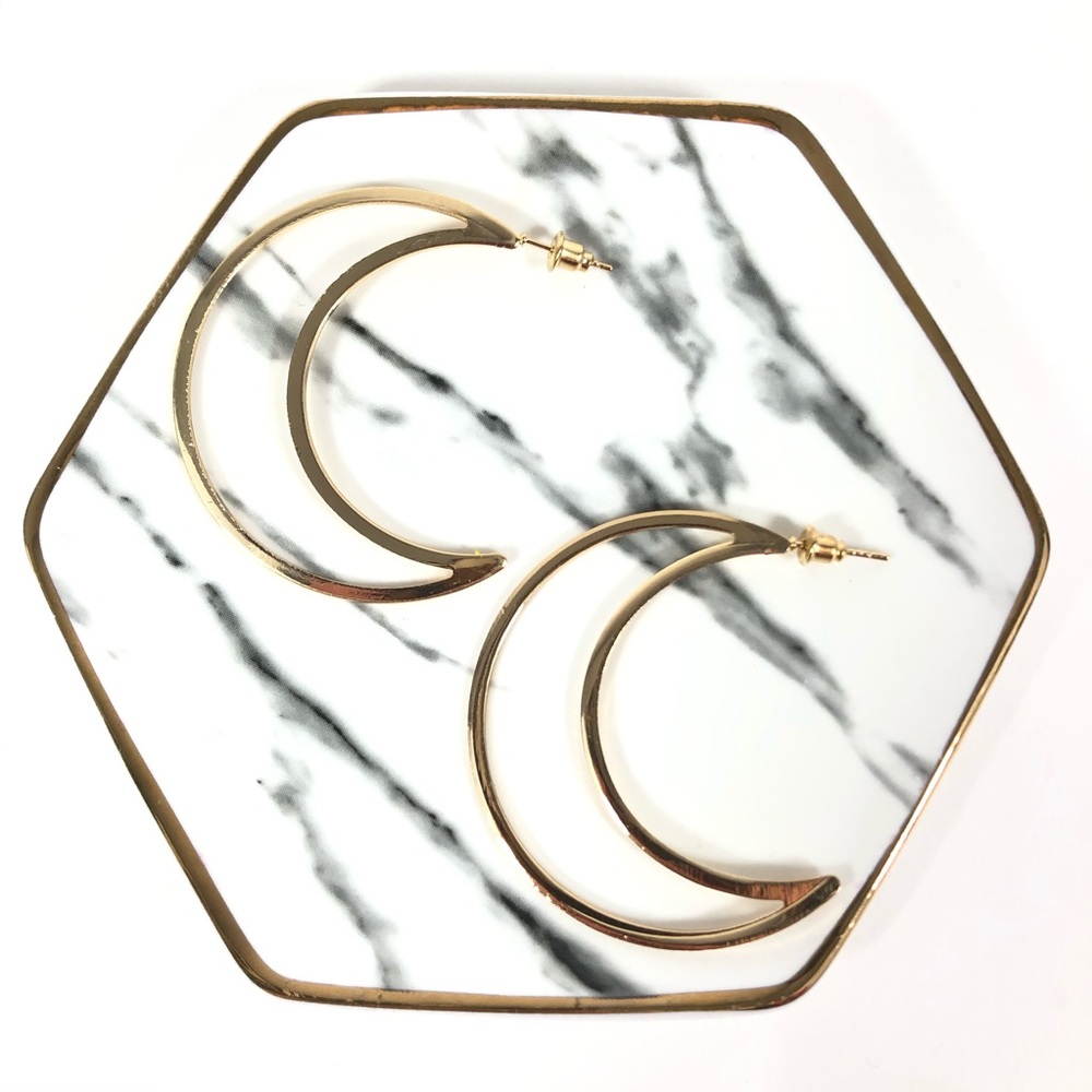*Open Half Gold Moon Stud Boutique Earrings - Picture 2 of 4